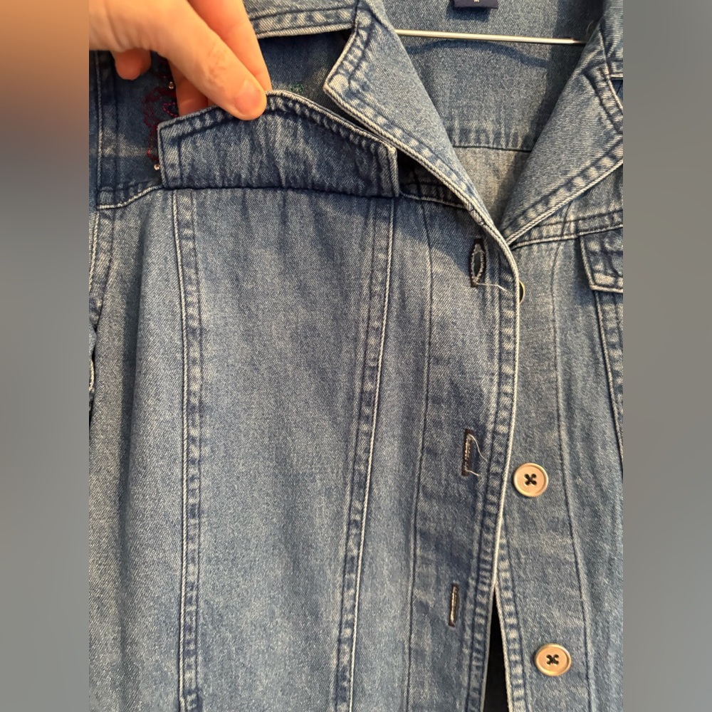Basic Editions Denim Jacket Embroidered Beaded Fl… - image 11